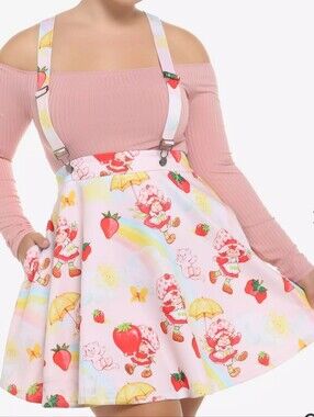 Strawberry Shortcake Allover Print Removable Suspenders Skirt Sz M